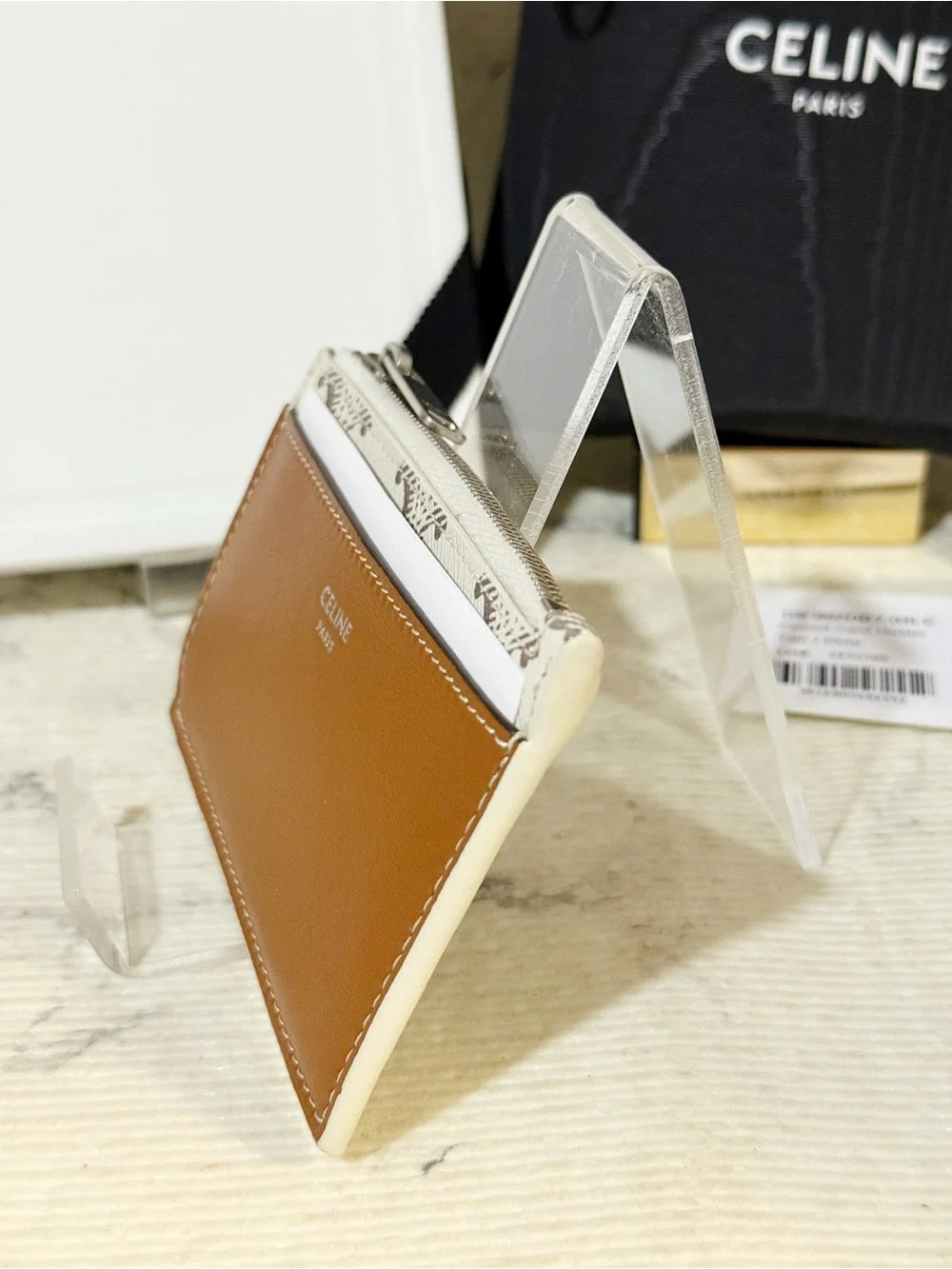 Celine Triomphe Canvas & Leather Zipped Card Holder Wallet
